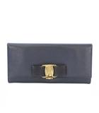サルヴァトーレフェラガモ Salvatore Ferragamo 長財布 二つ折り ヴァラ レザー 紺 /TK ■OH