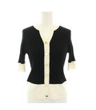 ルルウィルビー Loulou Willoughby 25AW バイカラーキーネック5分袖カーディガン ニットカーディガン リブ編み タグ付き 2 黒 ブラック 白 ホワイト 21252016400 /YT