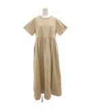 チャンピオン CHAMPION Tシャツワンピース ロング F 半袖 クルーネック フレア ギャザー ロゴ刺繍 ベージュ /GV