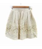 ルルロジェッタ ルールロジェット leur logette フレアスカート ひざ丈 レース 切替 麻 リネン混 1 S ベージュ オフホワイト /HO21