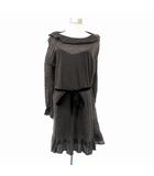 ルルロジェッタ ルールロジェット leur logette ニットワンピース 長袖 フレアスリーブ ひざ丈 リボンベルト付き キャミソール付き モヘヤ 1 S チャコールグレー /HO1