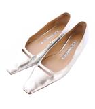 ペリーコ PELLICO パンプス スクエアトゥ ローヒール レザー 34 シルバーカラー /BB