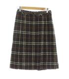 バーバリーブルーレーベル BURBERRY BLUE LABEL 台形スカート ミニ チェック柄 ベルト装飾 ウール 36 茶 ブラウン FXF87-804 /KU