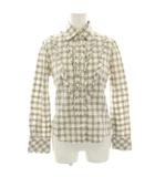 バーバリーブルーレーベル BURBERRY BLUE LABEL シャツ ブラウス 長袖 チェック フリル ワンポイント 36 白 ホワイト グレー FE511-200-02 /HN