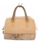 フルラ FURLA キャンディ ハンドバッグ パイソン型押し PVC ピンクベージュ /BM