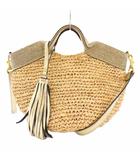 ヴィオラドーロ VIOLA d'ORO 2WAY かごバッグ カゴバッグ ハンドバッグ ショルダーバッグ 編み込み タッセルチャーム ベージュ ゴールドカラー /BB