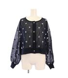 イエナ IENA 25SS FILMYドットカーディガン 長袖 クルーネック ストレッチ ショート丈 シアー シースルー バイカラー F 紺 ネイビー 水色 ライトブルー 25080900335020 /BB