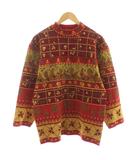 ケンゾー KENZO golf ニット セーター 長袖 総柄 刺繍 ウール F 赤 レッド マルチカラー 535-Q-7102 /KU