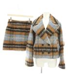 リリーブラウン Lily Brown 22AW セットアップ 上下 ダブル釦ショート丈チェックコート ONE SIZE ウール混ボックスチェックミニスカート 0 茶 ブラウン 水色 ライトブルー /YT