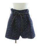 3.1 フィリップリム 3.1 phillip lim オリガミ ショートパンツ ハイウエスト ヘリンボーン柄 ジップフライ レザーベルト付き 0 紺 ネイビー E171-5351VRO /KU