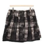 プラダ PRADA フレアスカート ミニ丈 総柄 バイカラー シルク 40 黒 ブラック 白 ホワイト /BB
