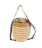 クロエ CHLOE Woody Mifuko ウッディ スモールバスケット 2WAY かごバッグ カゴバッグ ハンドバッグ ワンハンドル ショルダーバッグ ボーダー柄 ロゴ ベージュ 白 ホワイト /BB ■OH