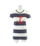 ラルフローレン RALPH LAUREN Tシャツ ビーズ刺繍 M 白ホワイト 紺 ネイビー ストライプ柄 半袖 ラウンドネック /AP