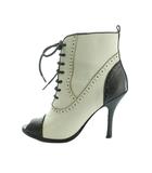 ツル バイ マリコオイカワ TSURU by Mariko Oikawa ショートブーツ オープントゥ ピンヒール レースアップ ブローグ メダリオン バイカラー 34 22.5cm 白 ホワイト 黒 ブラック /MI