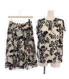 マッキントッシュ ロンドン MACKINTOSH LONDON セットアップ 上下 ブラウス シャツ 半袖 ペチコート付き フレアスカート ひざ丈 総柄 38 36 ブラック ホワイト /BM