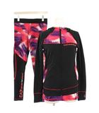 エンポリオアルマーニ EMPORIO ARMANI 3点セット スポーツウェア ジップアップパーカー ジャケット カットソー 半袖 Uネック レギンスパンツ イージー ウエストゴム ストレッチ 総柄 XS S 黒 ブラック ピンク /BB