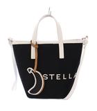 ステラマッカートニー STELLA McCARTNEY BANANATEX ロゴバケットバッグ 2WAY トートバッグ ハンドバッグ ショルダーバッグ キャンバス レザー プリント バイカラー 黒 ブラック 白 ホワイト /BB