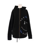 ランバンオンブルー LANVIN en Bleu ジップアップパーカー ジャケット アウター ストレッチ ロゴ プリント 48 黒 ブラック /BB