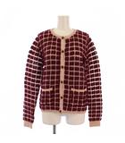 ジュリアン デイヴィッド Julien David ニット カーディガン 長袖 総柄 ウール シルク F ボルドー ピンク /BM