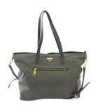 2WAY ショルダーバッグ トートバッグ ハンドバッグ ロゴ 三角プレート ナイロン レザー 緑 グリーン /BB ■OH