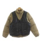 ショット SCHOTT DOWN USA製 ダウンジャケット スタンドカラー ジップアップ レザー 切替 42 茶 ブラウン 黒 ブラック /KU