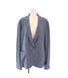 ネミカ NEMIKA テーラードジャケット アウター シングル 麻 リネン バイカラー ストライプ柄 17 青 ブルー 白 ホワイト タグ付き /BB