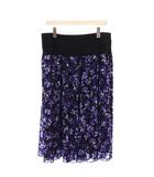 レリアン Leilian フレアスカート イージー ひざ丈 ハイウエスト ウエストゴム 花柄 17 黒 ブラック 紫 パープル /BB