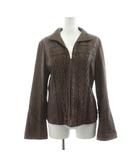 レリアン Leilian レザージャケット レースアップ フレアスリーブ スカラップ リボン 9 茶 ブラウン 08447 /KU