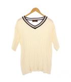 デザインワークス DESIGNWORKS Vandori ニット セーター 半袖 Vネック ストレッチ L 白 ホワイト /BB