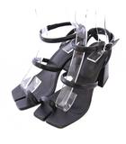 Tabi Sandal 足袋サンダル アンクルストラップ スクエアトゥ チャンキーヒール レザー ワンカラー 37 黒 ブラック /BB