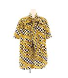 バレンシアガ BALENCIAGA ボウタイシャツ ブラウス 半袖 サテン 総柄 シルク 38 黄色 イエロー 黒 ブラック 白 ホワイト /BB