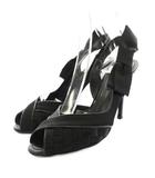 ルイヴィトン LOUIS VUITTON パンプス オープントゥ ピンヒール レザー サテン リボン 36 黒 ブラック /YT