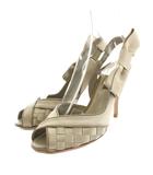 ルイヴィトン LOUIS VUITTON パンプス オープントゥ ピンヒール リボン レザー サテン36 ベージュ /YT