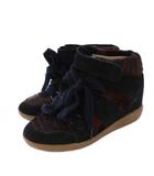 イザベルマラン ISABEL MARANT PONY OVER BASKET スニーカー インヒール ハラコ スエード 36 黒 茶 /KH