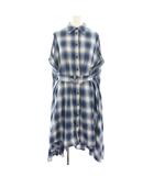 エムエムシックス メゾンマルジェラ MM6 Maison Margiela マルタンマルジェラ 17SS シャツワンピース ひざ丈 ノースリーブ チェック柄 ベルト フィッシュテール 40 青 ブルー 白 ホワイト S32CT0887 /YT
