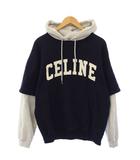 セリーヌ CELINE プルオーバーパーカー スウェット 長袖 レイヤード ロゴ プリント 紺 ネイビー グレー /BB