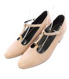 セリーヌ CELINE ストラップパンプス ラウンドトゥ チャンキーヒール パイソンレザー 39 ピンク /BB