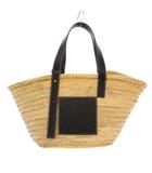 ロエベ LOEWE ミディアムバスケットバッグ かごバッグ カゴバッグ ハンドバッグ ロゴ 編み込み バイカラー ベージュ 黒 ブラック /BB ■OH