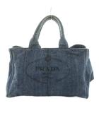 プラダ PRADA カナパ 三角プレート トライアングルロゴ ハンドバッグ トートバッグ デニム ロゴ 青 ブルー /AN15 ■OH