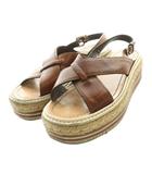 プラダ PRADA レザーエスパドリーユフラットフォームサンダル 茶 ブラウン /SS ■OS