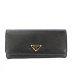 プラダ PRADA 長財布 ロングウォレット 二つ折り ラウンドファスナー レザー 三角プレート ロゴ ワンポイント バナナ柄 プリント 黒 ブラック /BB ■OH