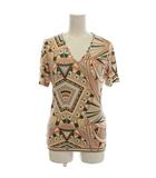 エミリオプッチ EMILIO PUCCI カットソー Vネック Tシャツ 半袖 総柄 プッチ柄 XS オレンジ ピンク 92RO10 /☆G