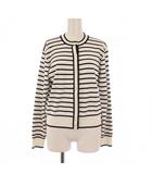 プラステ PLST カーディガン 長袖 クルーネック ストレッチ バイカラー ボーダー柄 M 白 ホワイト 紺 ネイビー /BB