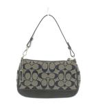 コーチ COACH シグネチャー ハンドバッグ 総柄 レザー キャンバス ベージュ 紺 ネイビー 6094 /AN4