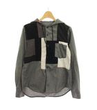 ブラックコムデギャルソン BLACK COMME des GARCONS AD2013 シャツ パーカー パッチワーク XS 黒 ブラック グレー 白 長袖 フード付き 1L-B017 /YM