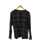 Tシャツ L ネイビー チェック柄 Vネック 長袖 /JP