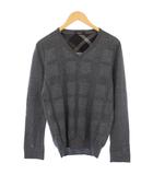 ニット セーター 長袖 Vネック ウール チェック L グレー 51N09-608-04 /TK