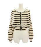 23SS パールカーディガン+キャミSET アンサンブルニット F ベージュ 黒 ブラック ボーダー 長袖 ショート丈 /HN