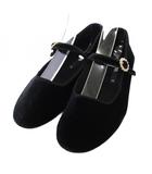 ザラ ZARA ビジューバックル付き メリージェーンフラットシューズ パンプス ベロア 36 黒 /TK