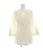 イブルース i Blues CLUB ブラウス シャツ プルオーバー 38 白 ホワイト 七分袖 刺繍 Vネック 装飾 カットオフ /HN